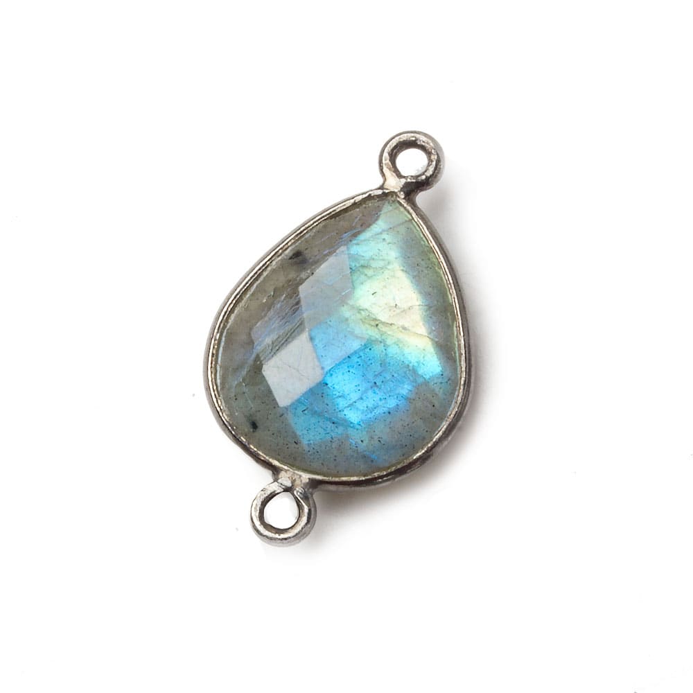 16x14mm Black Gold Bezel Labradorite faceted pear Connector 1 piece (ONLINE ORDER ONLY)
