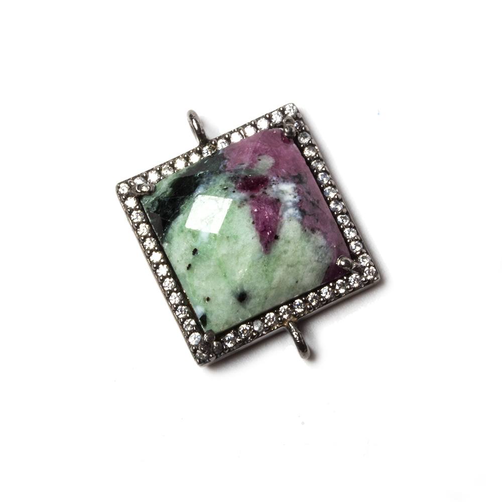16x16mm Black Gold Bezel White CZ & Ruby in Zoisite Square Connector 1 pc (ONLINE ORDER ONLY)