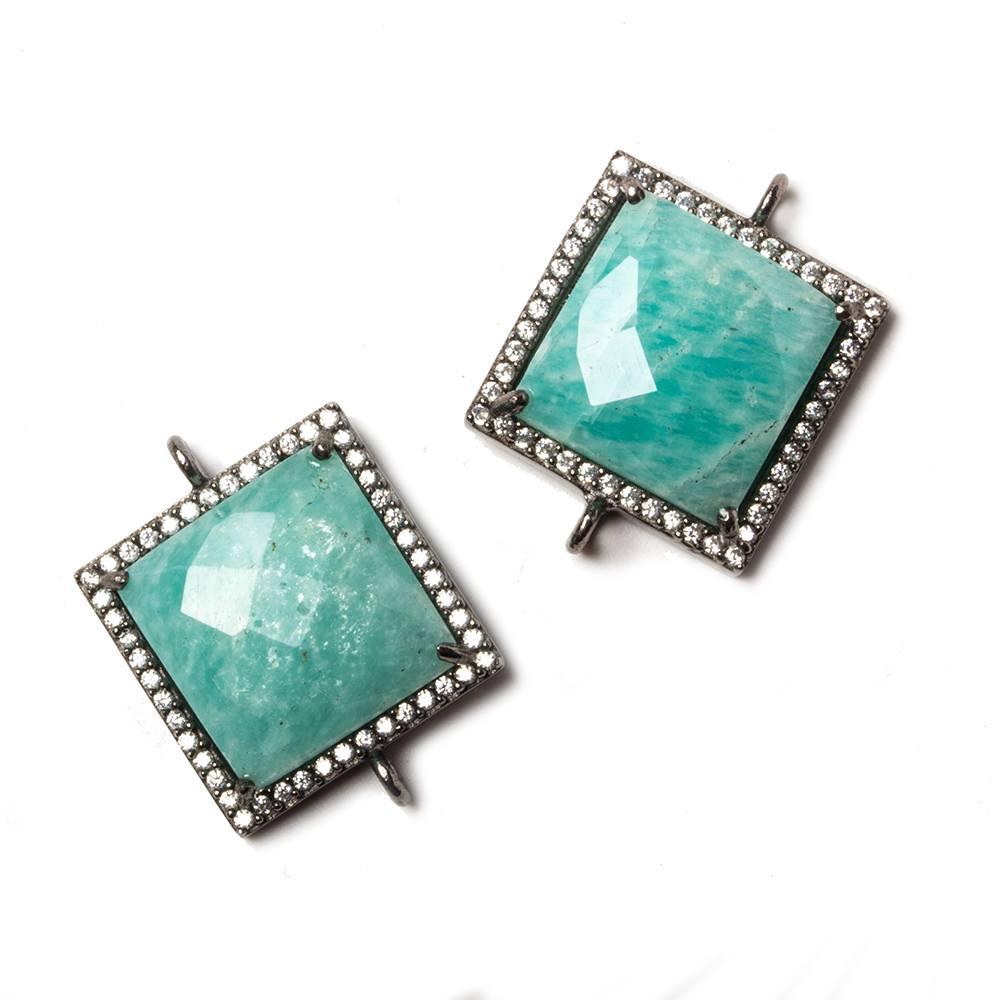 16x16mm Black Gold Bezeled White CZ & Amazonite Square Connector 1 piece (ONLINE ORDER ONLY)