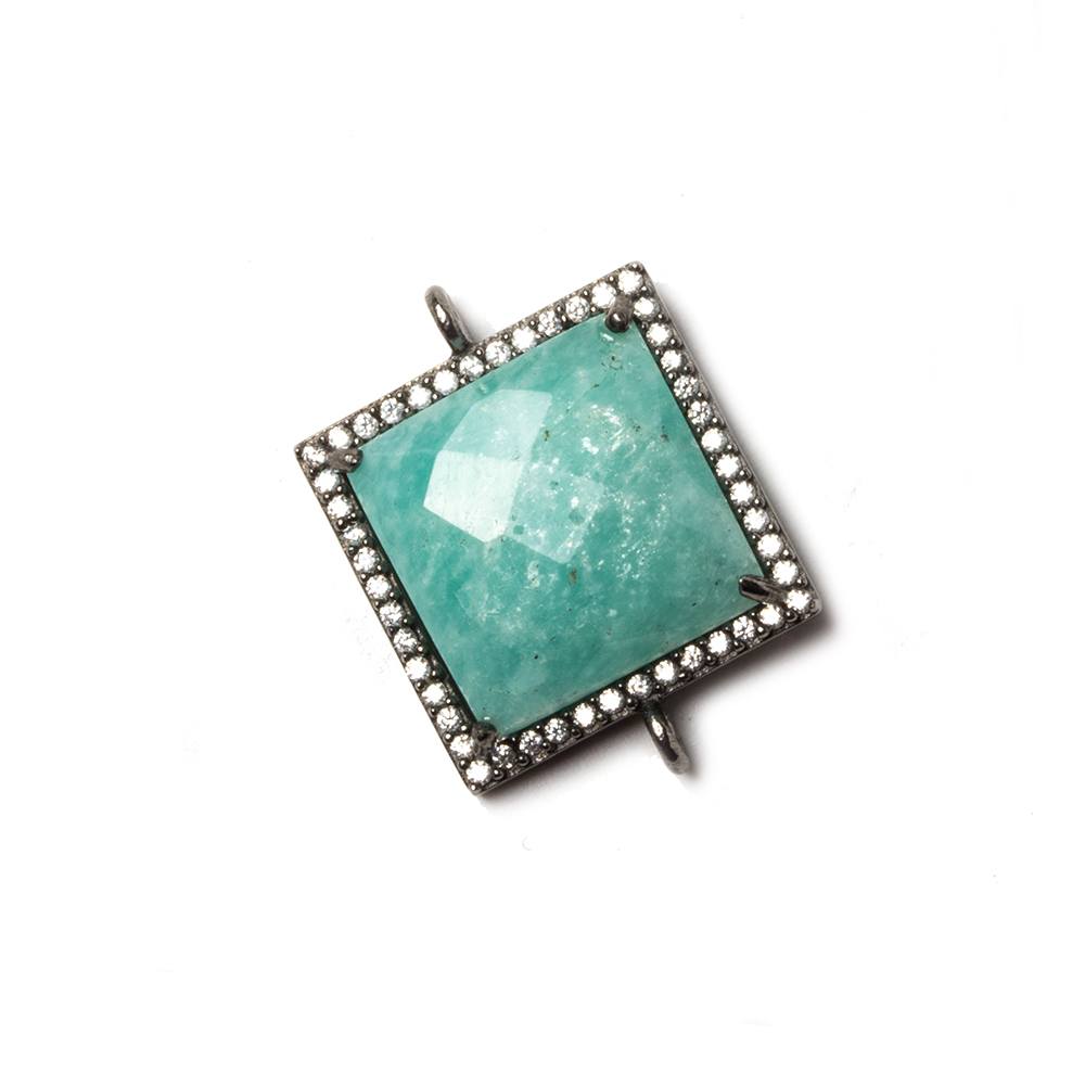 16x16mm Black Gold Bezeled White CZ & Amazonite Square Connector 1 piece (ONLINE ORDER ONLY)