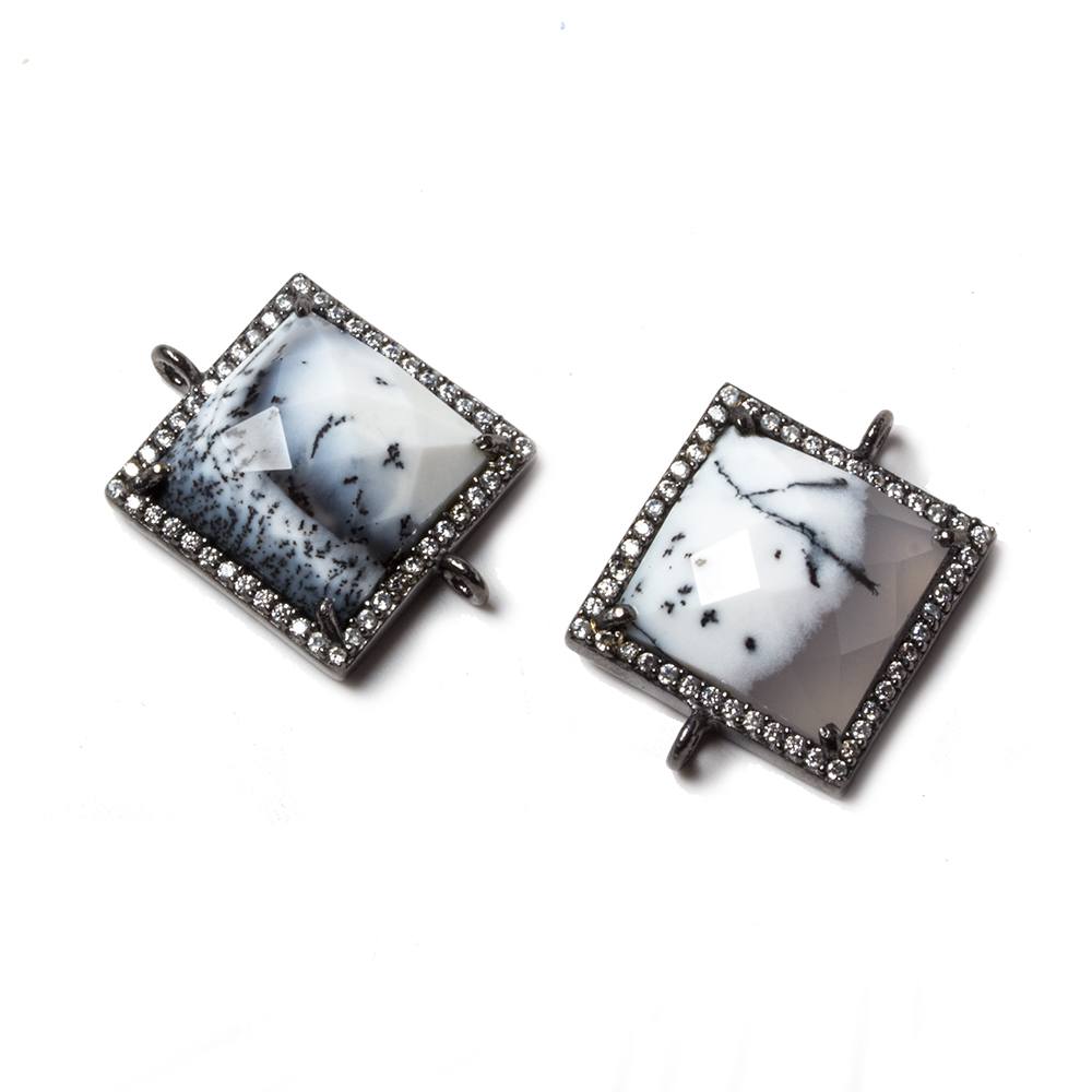 16x16mm Black Gold Bezeled White CZ & Dendritic Opal Square Connector 1 pc (ONLINE ORDER ONLY)