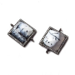 16x16mm Black Gold Bezeled White CZ & Dendritic Opal Square Connector 1 pc (ONLINE ORDER ONLY)