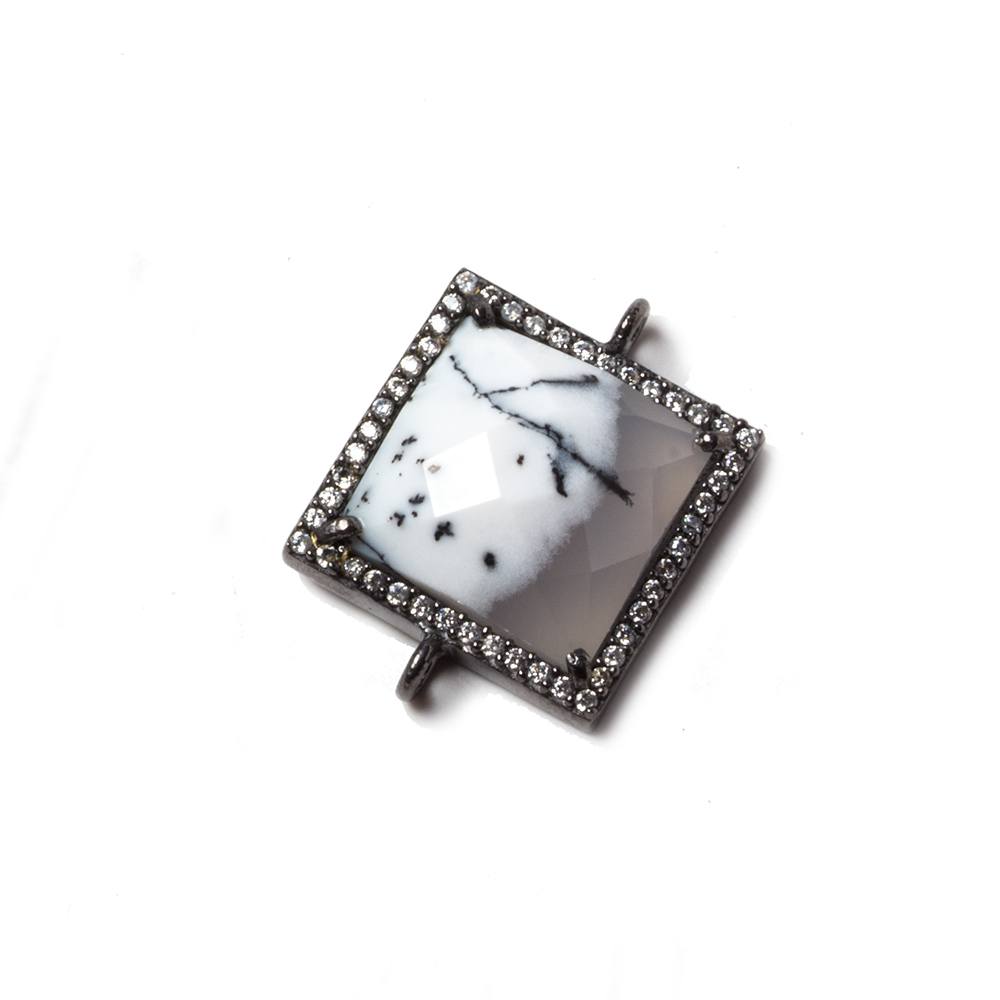 16x16mm Black Gold Bezeled White CZ & Dendritic Opal Square Connector 1 pc (ONLINE ORDER ONLY)