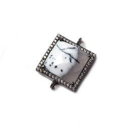 16x16mm Black Gold Bezeled White CZ & Dendritic Opal Square Connector 1 pc (ONLINE ORDER ONLY)
