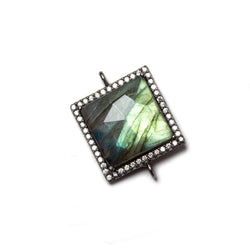 16x16mm Black Gold Bezeled White CZ & Labradorite Square Connector 1 piece (ONLINE ORDER ONLY)