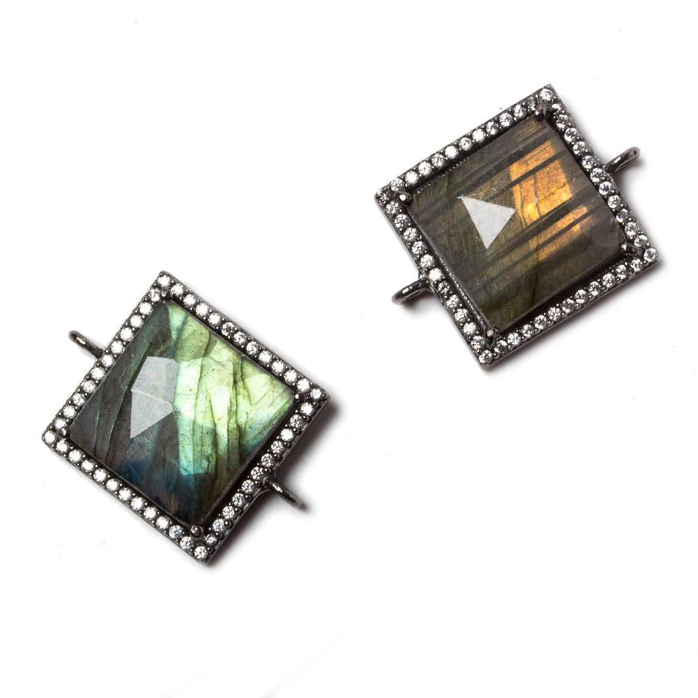 16x16mm Black Gold Bezeled White CZ & Labradorite Square Connector 1 piece (ONLINE ORDER ONLY)