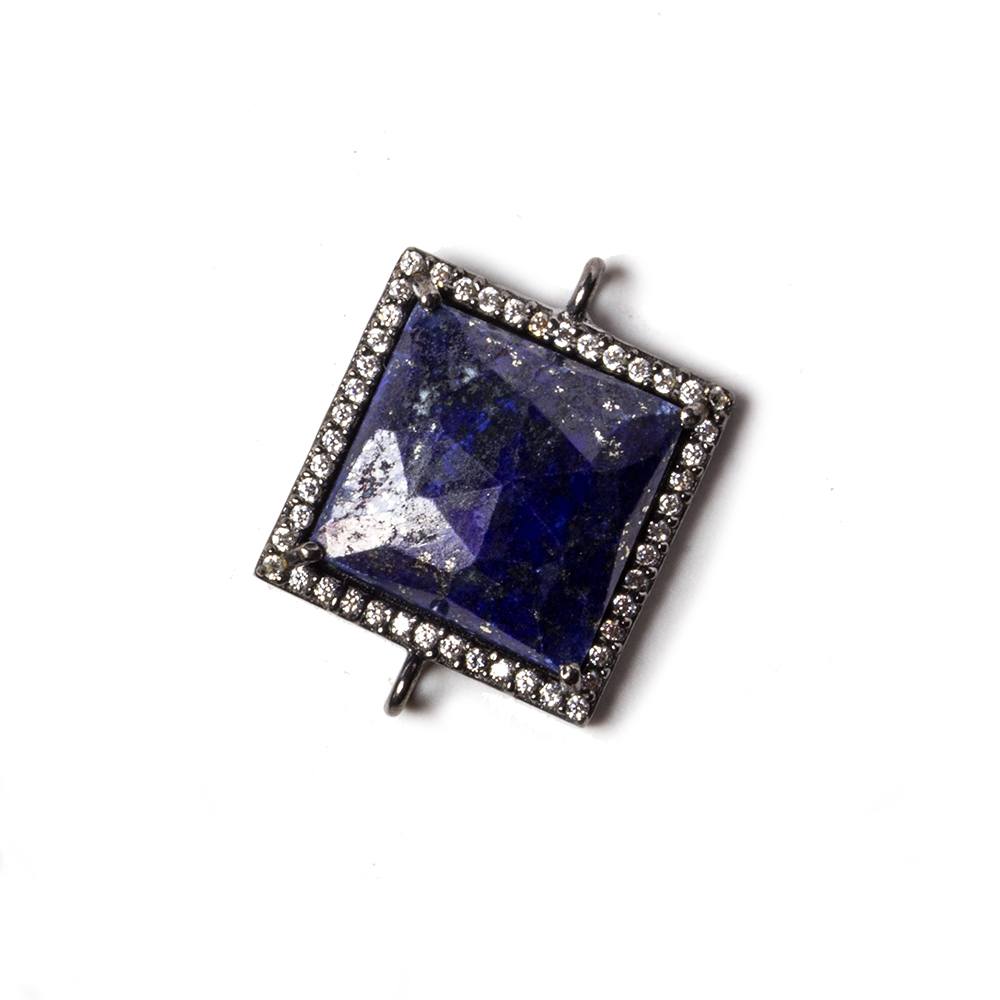 16x16mm Black Gold Bezeled White CZ & Lapis Lazuli Square Connector 1 piece (ONLINE ORDER ONLY)