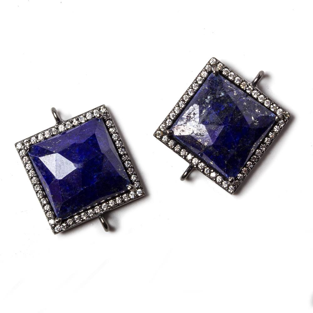 16x16mm Black Gold Bezeled White CZ & Lapis Lazuli Square Connector 1 piece (ONLINE ORDER ONLY)