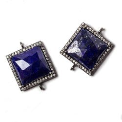 16x16mm Black Gold Bezeled White CZ & Lapis Lazuli Square Connector 1 piece (ONLINE ORDER ONLY)