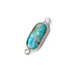 16x8mm Silver .925 Bezeled Enhanced Turquoise elongated oval Connector 1 focal bead (ONLINE ORDER ONLY)