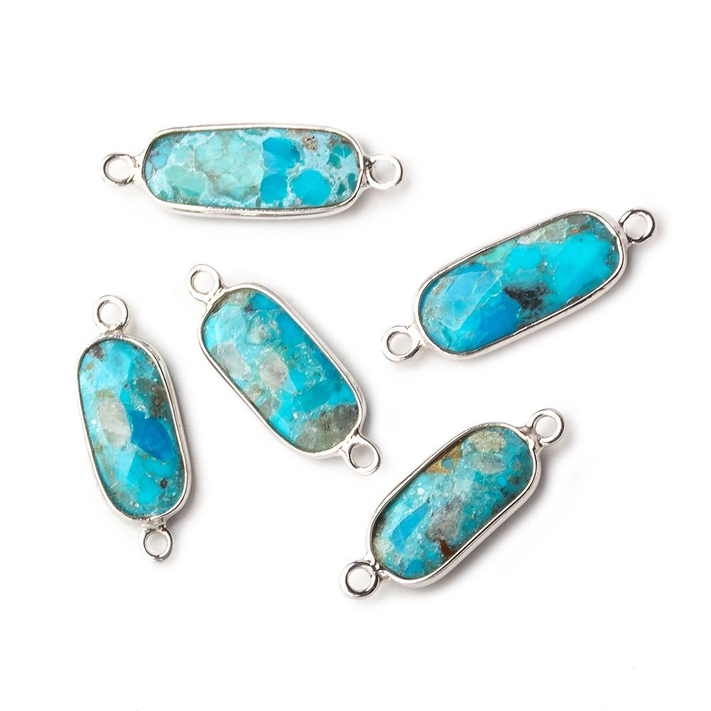 16x8mm Silver .925 Bezeled Enhanced Turquoise elongated oval Connector 1 focal bead (ONLINE ORDER ONLY)