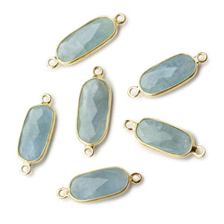16x8mm Vermeil Bezeled Milky Aquamarine elongated oval Connector 1 focal bead (ONLINE ORDER ONLY)