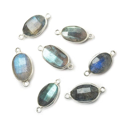 16x9mm Silver Bezeled Labradorite faceted nugget Connector 1 piece (ONLINE ORDER ONLY)