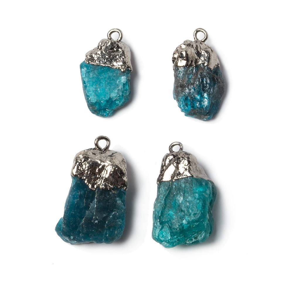 16x9mm to 20x12mm Gunmetal Leaf Neon Blue Apatite Crystal Pendant Set of 4 (ONLINE ORDER ONLY)