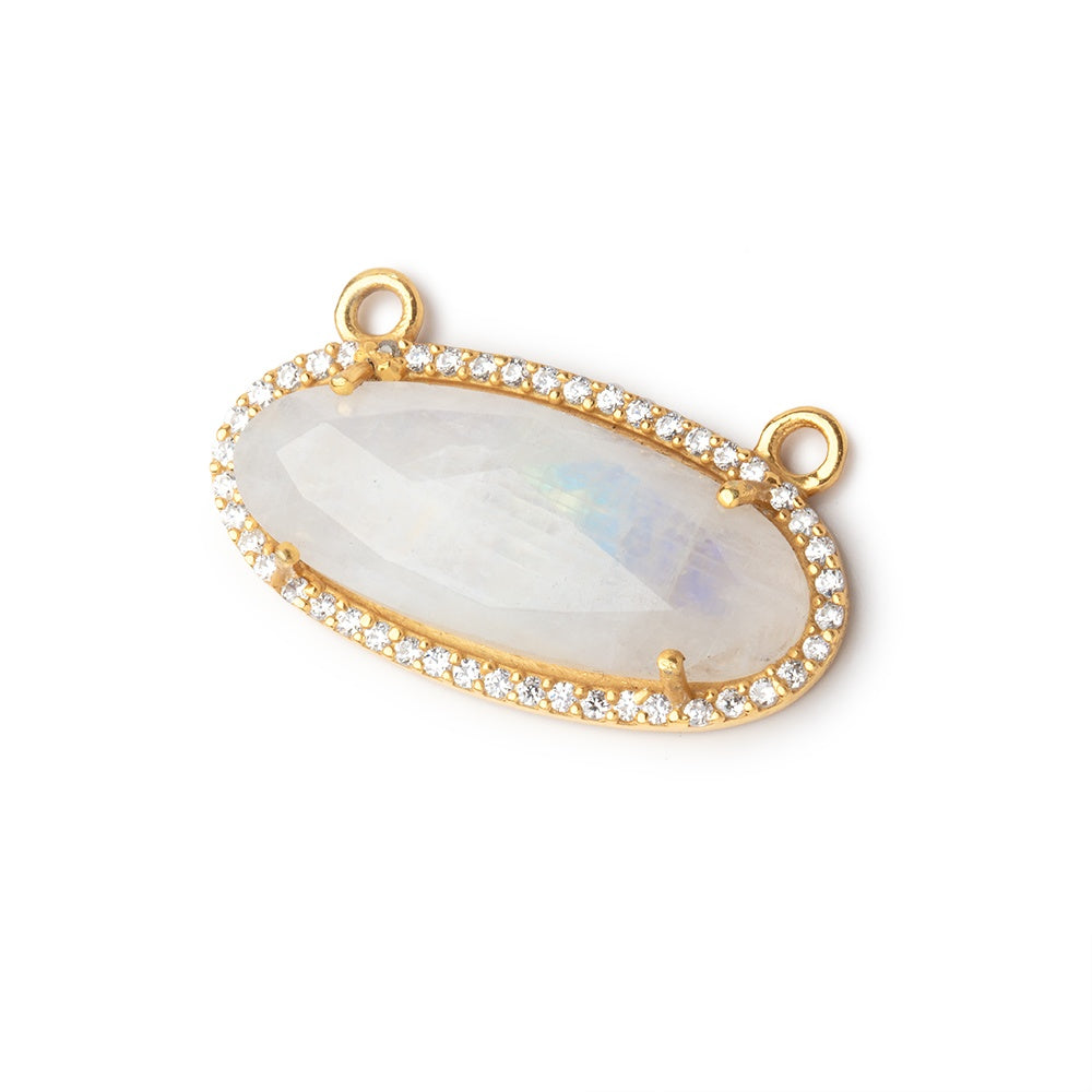 28x14mm Vermeil CZ Bezel Rainbow Moonstone Oval Connector 1 piece (ONLINE ORDER ONLY)