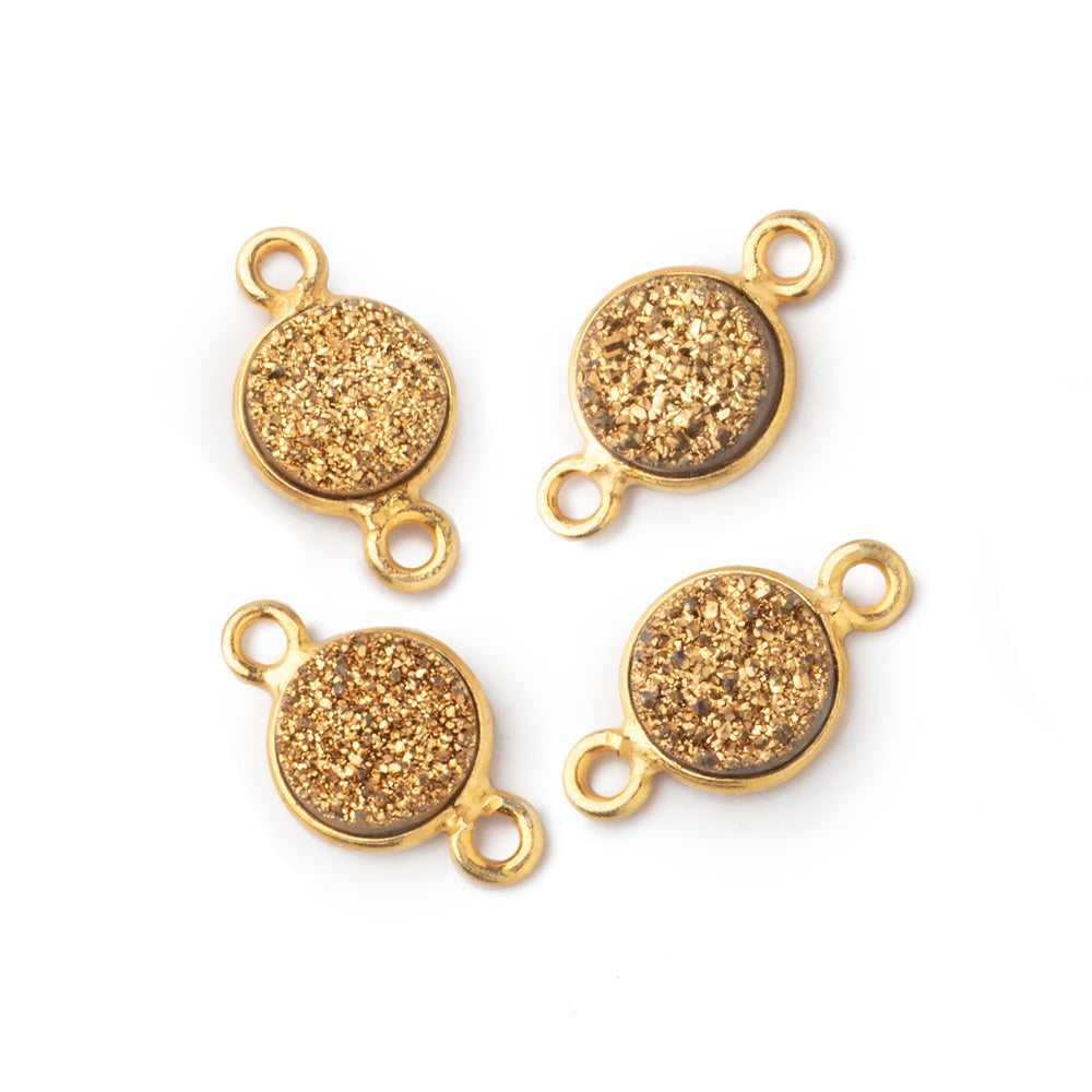 8mm Vermeil Bezel Metallic Gold Drusy Coin Connector Sets of 4 Pieces (ONLINE ORDER ONLY)