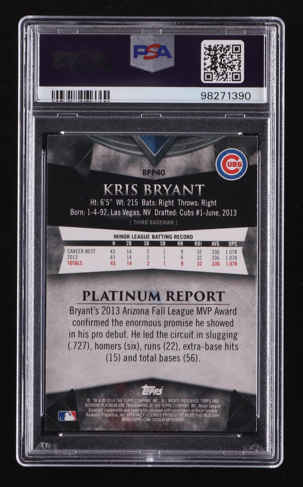 Kris Bryant Signed 2014 Bowman Platinum Prospects #BPP40 RC (PSA | Auto 10) Rookie Card (Online Order Only)