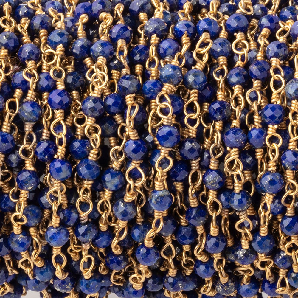 3mm Lapis Lazuli micro-faceted rondelle Gold plated Chain (ONLINE ORDER ONLY)