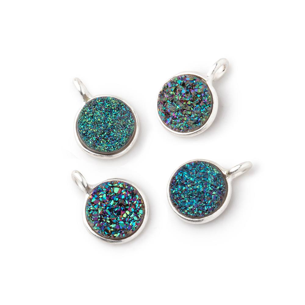 8mm Silver .925 Bezel Mermaid Green Drusy Coin Pendant Set of 4 Pieces (ONLINE ORDER ONLY)