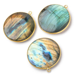 31.5mm Vermeil Bezel Labradorite Plain Coin Pendant 1 piece (ONLINE ORDER ONLY)