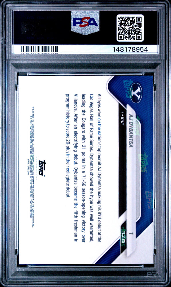 Graded 2025 Topps Bowman U Now AJ Dybantsa #1 Rookie RC Basketball Card PSA 10 Gem Mint