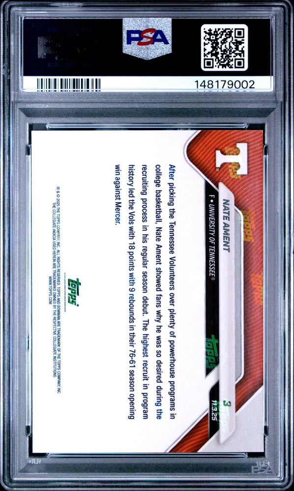 Graded 2025 Topps Bowman U Now Nate Ament #3 Gold Foil /50 Rookie RC Basketball Card PSA 9 Mint