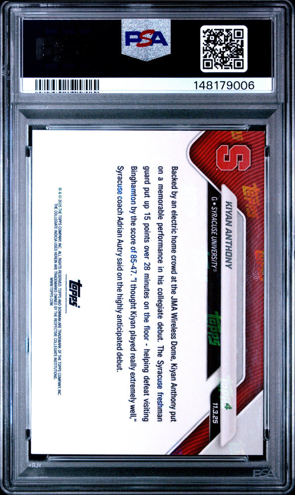 Graded 2025 Topps Bowman U Now Kiyan Anthony #4 Black Foil /10 Rookie RC Basketball Card PSA 10 Gem Mint
