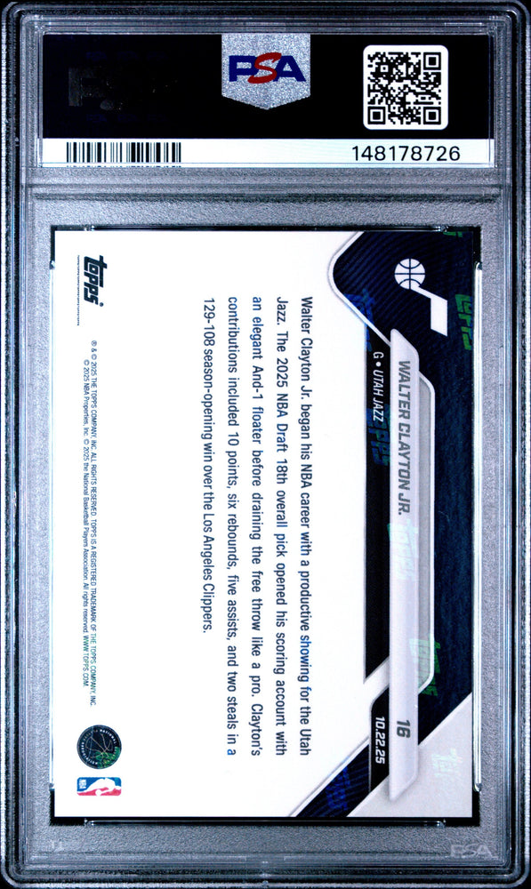 Graded 2025 Topps Now Walter Clayton Jr. #16 Rookie RC Basketball Card PSA 10 Gem Mint