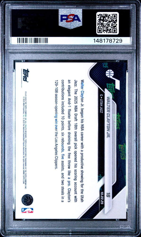 Graded 2025 Topps Now Walter Clayton Jr. #16 Rookie RC Basketball Card PSA 9 Mint