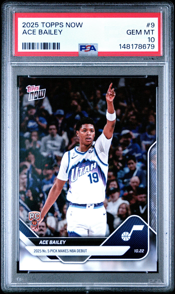 Graded 2025 Topps Now Ace Bailey #9 Rookie RC Basketball Card PSA 10 Gem Mint