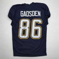 Autographed/Signed Oronde Gadsden Los Angeles San Diego Navy Blue Pro Cut Football Jersey Beckett BAS COA