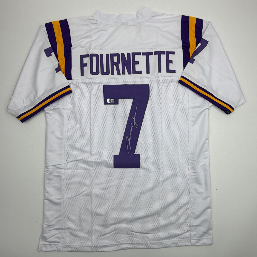 Autographed/Signed Leonard Fournette LSU White College Football Jersey Beckett BAS COA
