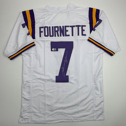 Autographed/Signed Leonard Fournette LSU White College Football Jersey Beckett BAS COA