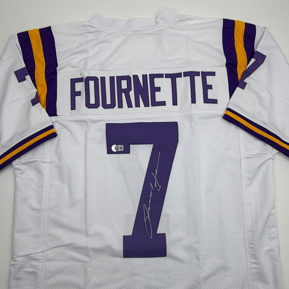Autographed/Signed Leonard Fournette LSU White College Football Jersey Beckett BAS COA