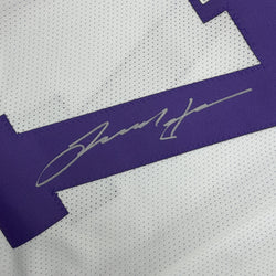 Autographed/Signed Leonard Fournette LSU White College Football Jersey Beckett BAS COA