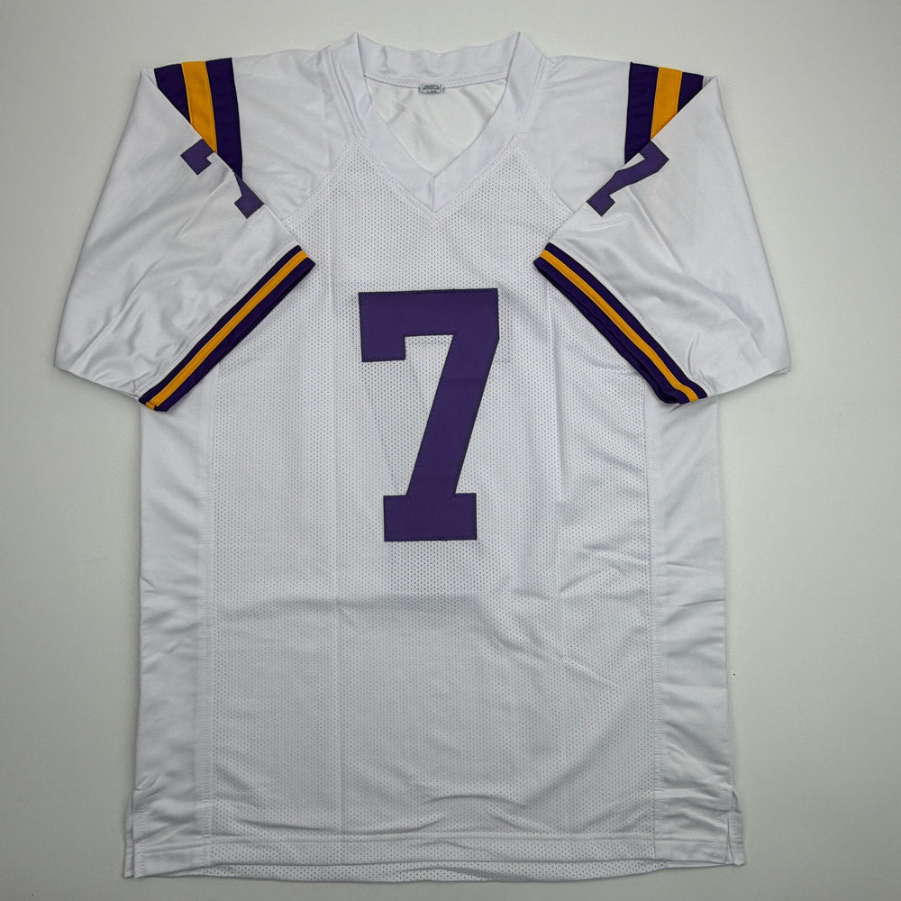 Autographed/Signed Leonard Fournette LSU White College Football Jersey Beckett BAS COA