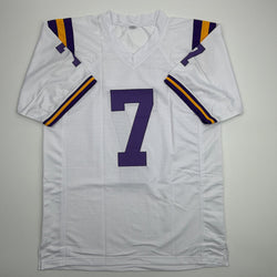 Autographed/Signed Leonard Fournette LSU White College Football Jersey Beckett BAS COA