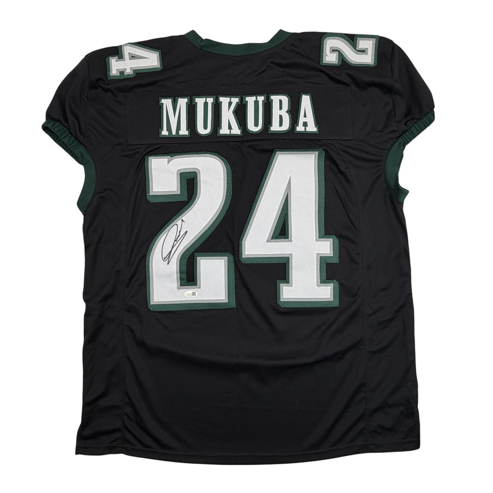 Autographed/Signed Andrew Mukuba Philadelphia Black Pro Cut Football Jersey JSA COA
