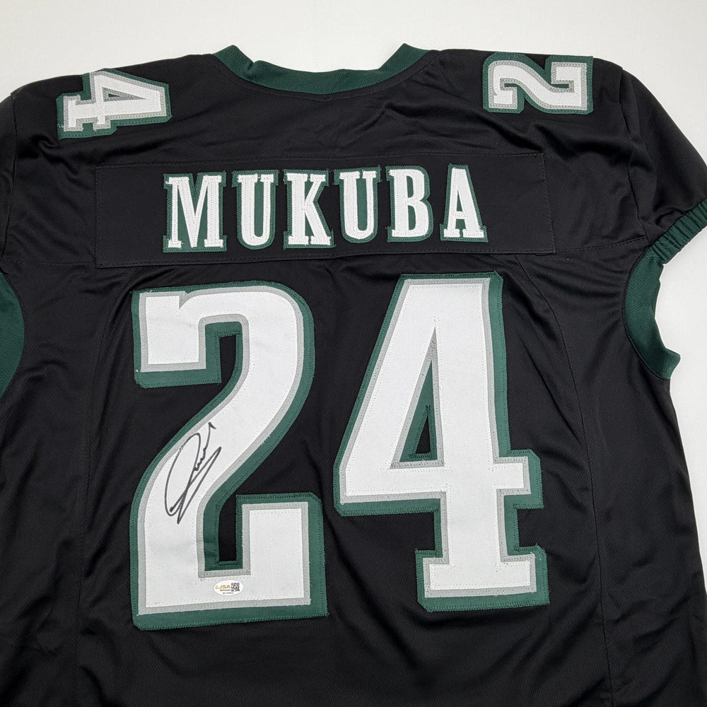 Autographed/Signed Andrew Mukuba Philadelphia Black Pro Cut Football Jersey JSA COA