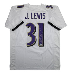 Autographed/Signed Jamal Lewis Baltimore White Football Jersey Beckett BAS COA