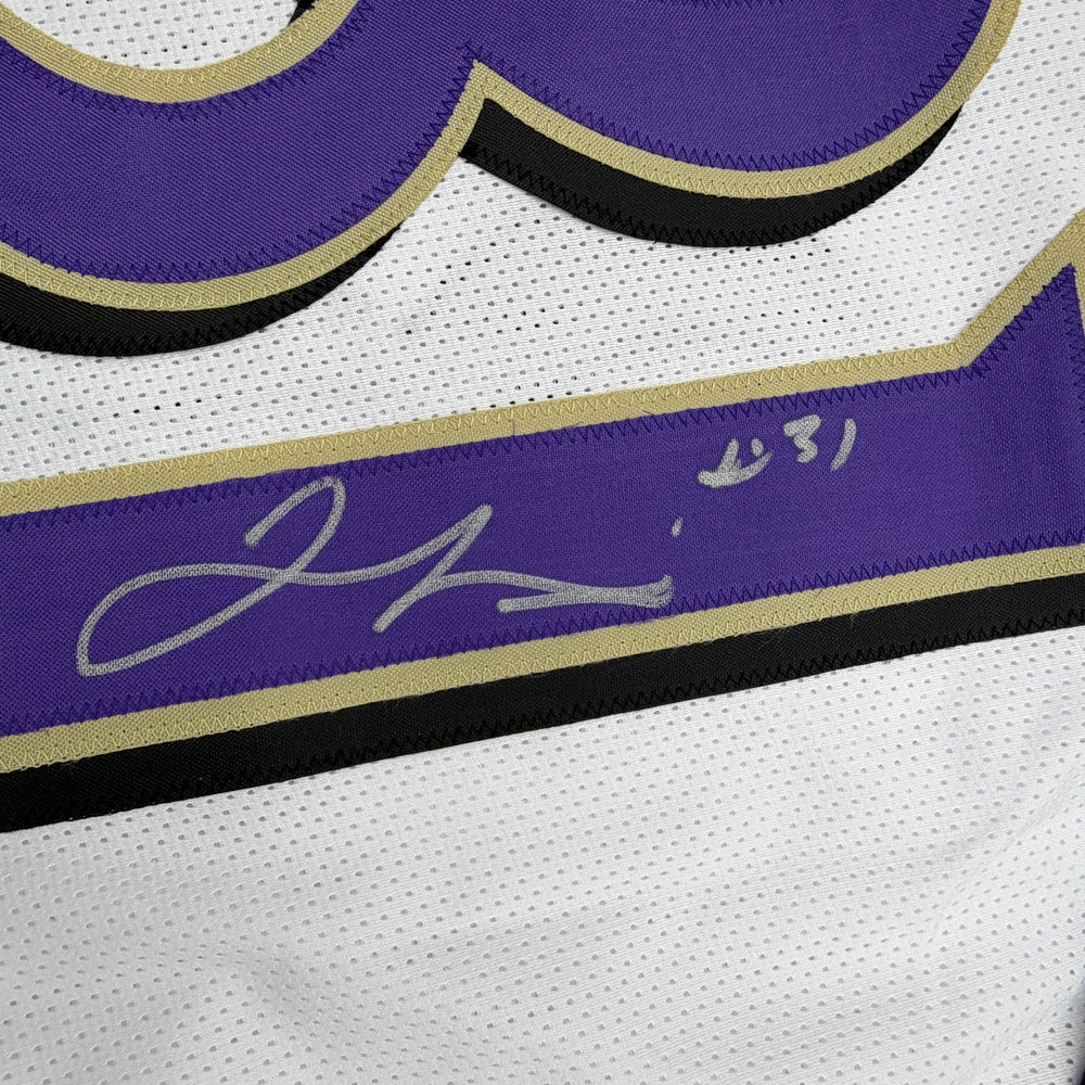Autographed/Signed Jamal Lewis Baltimore White Football Jersey Beckett BAS COA