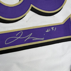 Autographed/Signed Jamal Lewis Baltimore White Football Jersey Beckett BAS COA