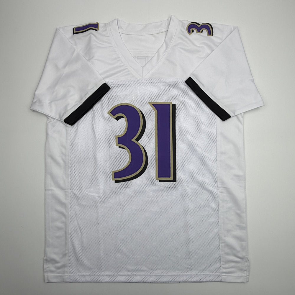 Autographed/Signed Jamal Lewis Baltimore White Football Jersey Beckett BAS COA