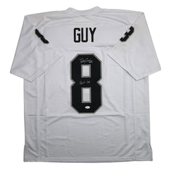 Autographed/Signed Ray Guy HOF 14 Oakland Las Vegas White Football Jersey JSA COA
