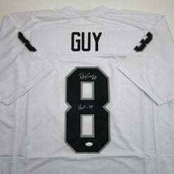 Autographed/Signed Ray Guy HOF 14 Oakland Las Vegas White Football Jersey JSA COA