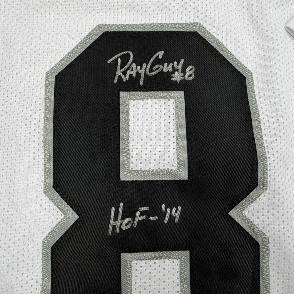 Autographed/Signed Ray Guy HOF 14 Oakland Las Vegas White Football Jersey JSA COA