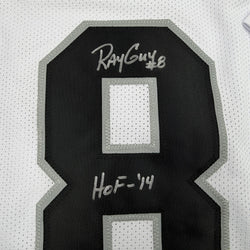 Autographed/Signed Ray Guy HOF 14 Oakland Las Vegas White Football Jersey JSA COA
