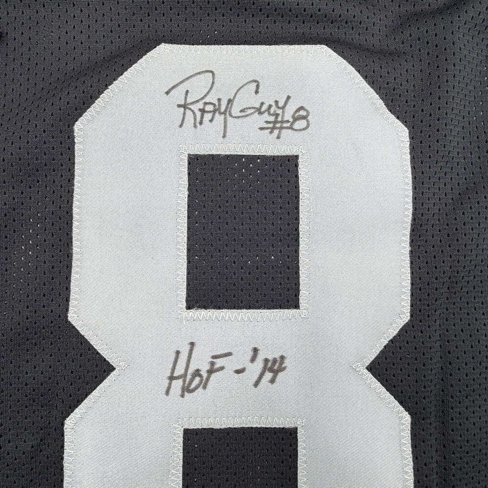 Autographed/Signed Ray Guy HOF 14 Oakland Las Vegas Black Football Jersey JSA COA