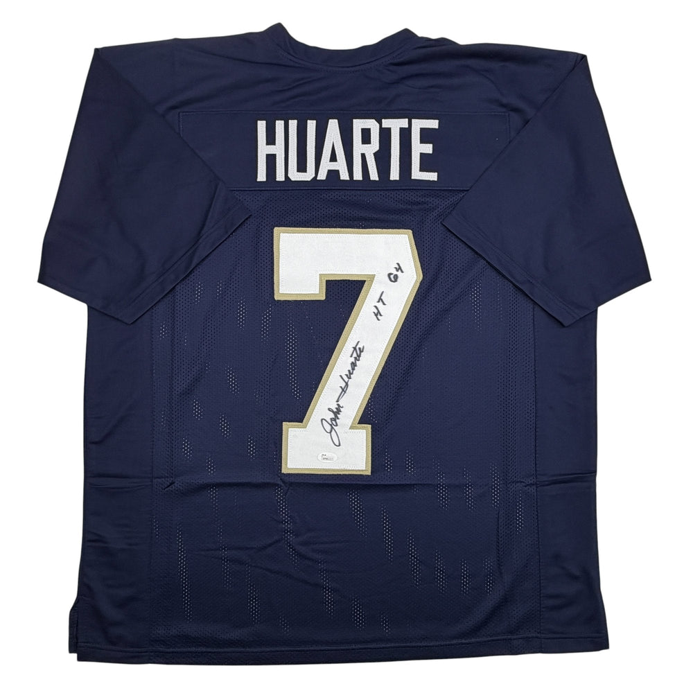 Autographed/Signed John Huarte HT 64 Notre Dame Blue College Football Jersey JSA COA