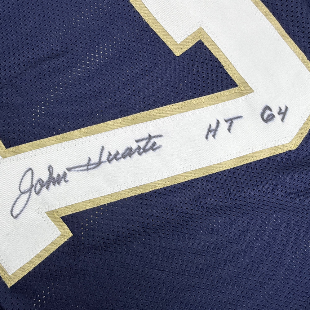 Autographed/Signed John Huarte HT 64 Notre Dame Blue College Football Jersey JSA COA